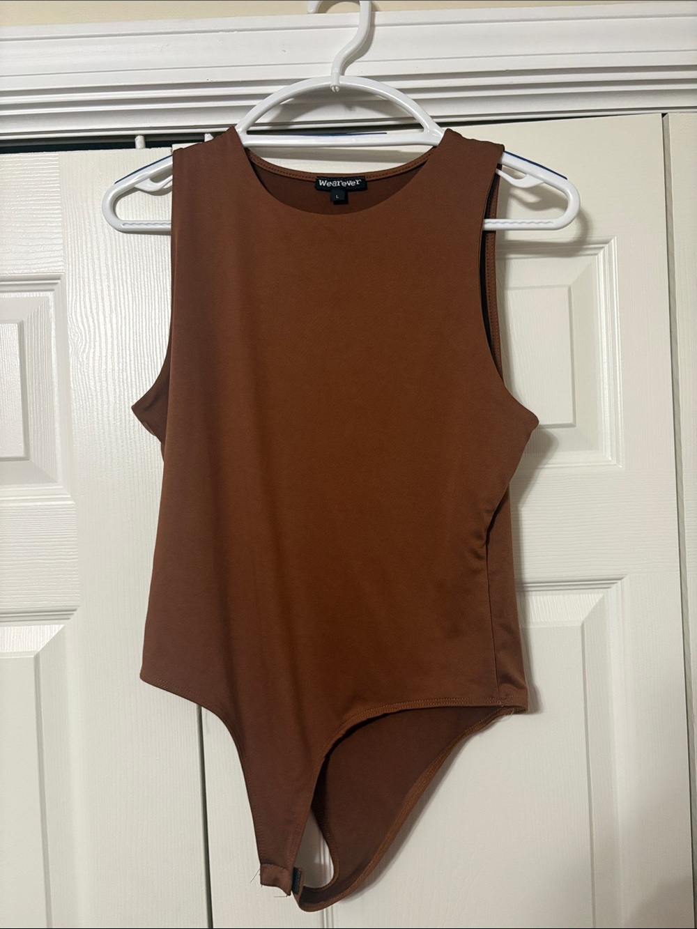 Wearever Sleeveless High-Neck Bodysuit in Rust Brown